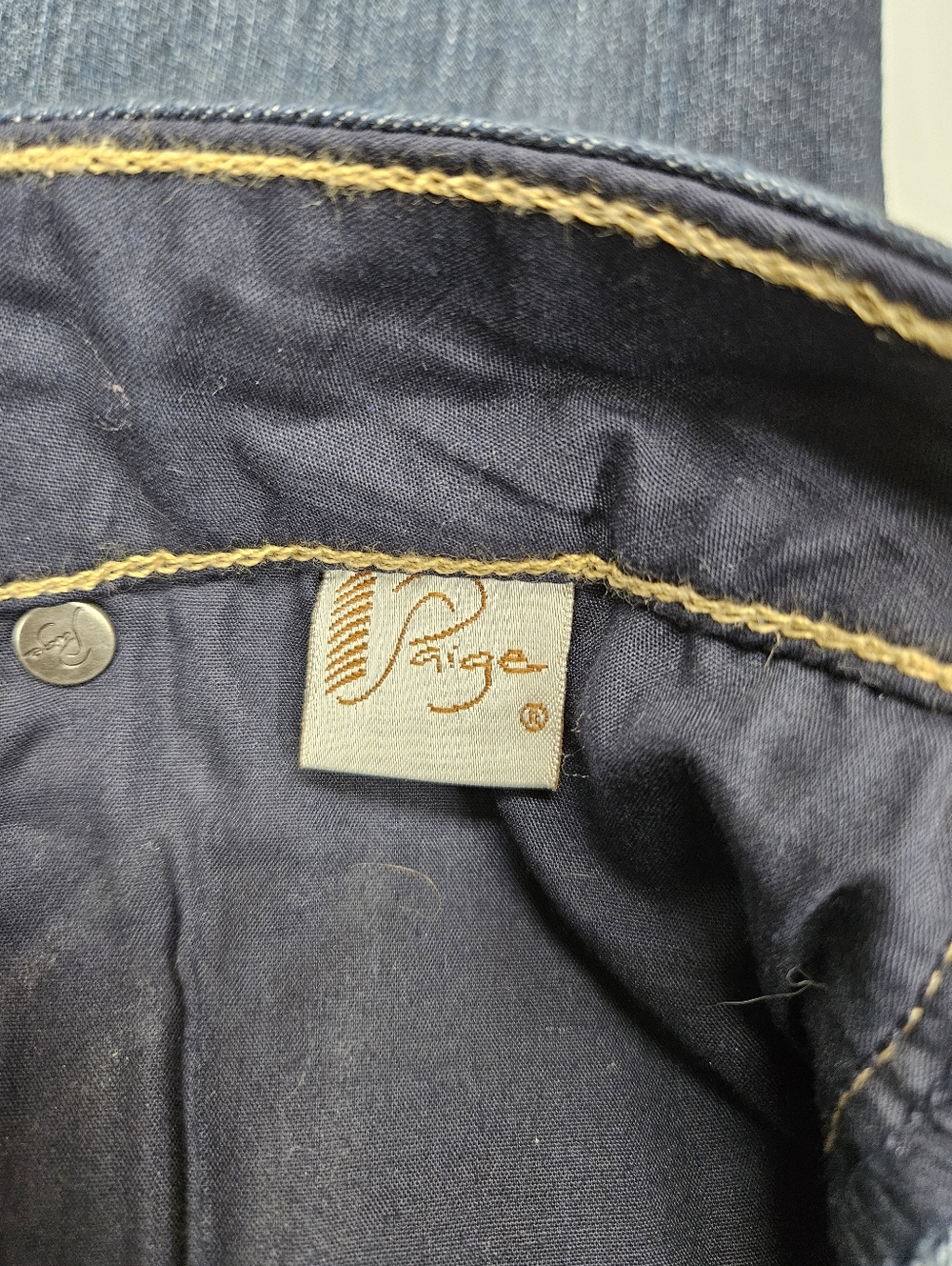 PAIGE Canyon Boot Size 27 womens  Dark Indigo Jeans with Golden Stitching - Picture 10 of 11